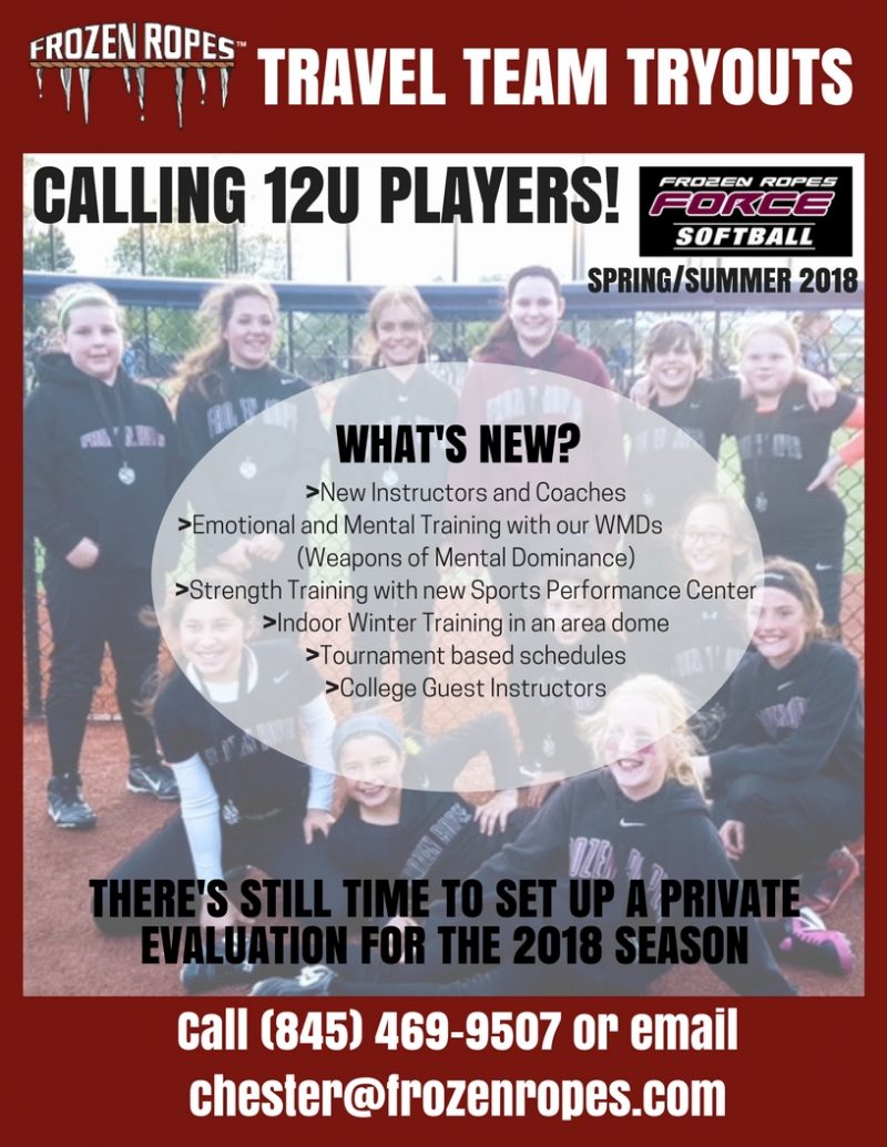 Softball Tryout Reminder 12U 12.4 Frozen Ropes Chester, NY