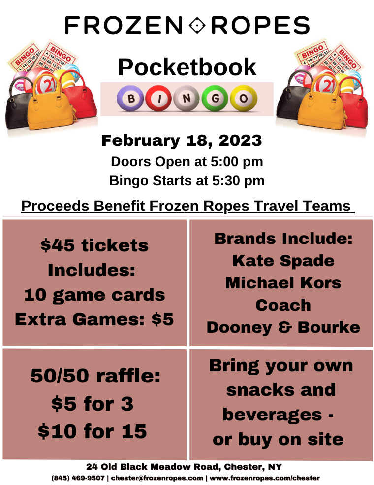 Pocketbook Bingo Flyer Frozen Ropes Chester NY